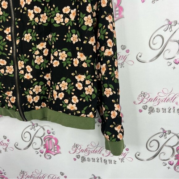 Sugr jacket floral zip up flowers lightweight sweater Green Floral Bomber Jacket - Picture 3 of 7